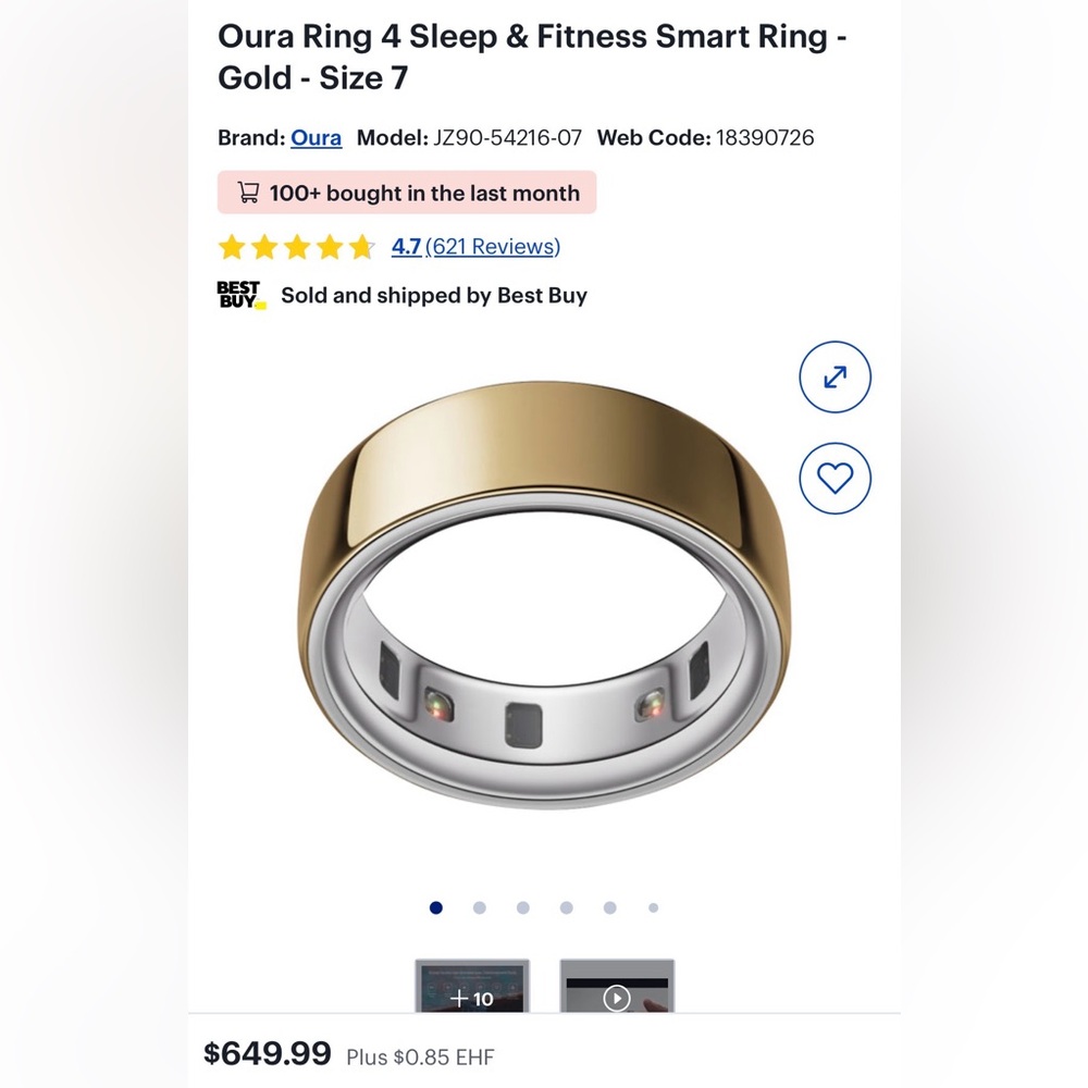 Oura Gold Smart Ring for Wellness